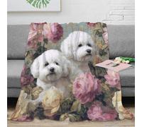 3D Printed Bichon Frise dogs All Season Blanket Microfiber Warm Soft Bedding Cosy vintage floral art Cozy Throw Blanket Machine Washable No Shedding for Men Women Couples 40x50inch(100x130cm)