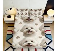 3D Printed Bichon Frise Fitted Sheet Microfiber Soft Dog Paw Bed Cover Non-Slip Washable for Bedroom Home Decor 90x200x25cm