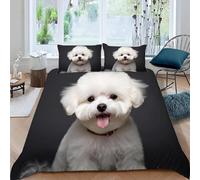 3D Printed Bichon Frise Single Bedding Sets Soft Microfibre Cute Animal Pets 3 Piece Duvet Cover Set Quilt Cover 140x200 cm with Zipper Closure and 2 Pillowcases G.3027