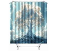 3D Printed Big Tree White Clouds Sky Shower Curtain 220x200 cm Mould Proof Resistant Polyester Fabric Waterproof Bath Curtains for Shower with 12 rings for Bathroom Decoration
