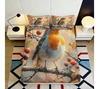 3D Printed Bird Pattern Fitted Sheet Microfiber Deep Pocket Elastic Hem Apple Bird Mattress Fitted Cover Bedroom Washable 200x200x25cm