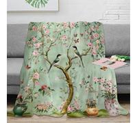 3D Printed Birds in bloom Bed Blanket Microfiber Ultra Soft Warm Bedding Chinoiserie floral art Soft Throw Wrinkle Resistant Non Pilling for Young Adults Renters Office Workers 40x50inch(100x130cm)