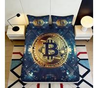 3D Printed Bitcoin Pattern Fitted Sheet Microfiber Bedroom Bedding Non-Slip Deep Pocket Bitcoin Mattress Fitted Cover Washable 120x200x25cm