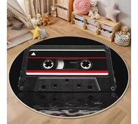 3D Printed Black And Red Personalized Tapes Round Area Rug Circular Carpet Soft Non-Slip Washable Mat Low Pile Rug Retro Art Anti-Slip 3D Carpet For Living Room Bedroom Decoration,100Cm