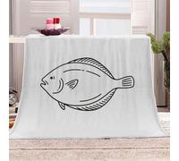 3D Printed Black And White Fish Pattern Flannel Fleece Blanket （270GSM） Minimalist Line Style Super Cozy 220x240 cm Queen Size Fade Resistant Home Decor Gift - Machine Washable