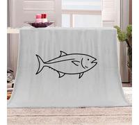 3D Printed Black And White Fish Pattern Flannel Fleece Blanket （270GSM） Minimalist Line Style Super Cozy 130x150 cm single Size Fade Resistant Home Decor Gift - Machine Washable