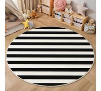 3D Printed Black And White Simple Stripes Round Area Rug Circular Carpet Soft Non-Slip Washable Mat Low Pile Rug Fashion Art Anti-Slip 3D Carpet For Living Room Bedroom Decoration,120Cm