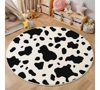 3D Printed Black And White Spotted Cow Round Area Rug Circular Carpet Soft Non-Slip Washable Mat Low Pile Rug Visual Animals Anti-Slip 3D Carpet For Living Room Bedroom Decoration,100Cm