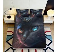 3D Printed Black Cat Eyes Fitted Sheet Microfiber Soft Mattress Cover for Bedroom Dorm Mattress Protection Decor 90x200x25cm