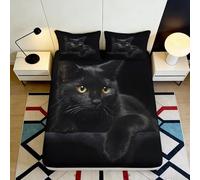 3D Printed Black Cat Fitted Sheet Microfiber Bedroom Decor Realistic Animal Bed Cover for Mattress Protection 90x200x25cm