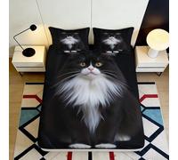 3D Printed Black Cat Fitted Sheet Microfiber Soft Bedroom Decor White Cat Mattress Cover for Home Dorm Room 90x200x25cm