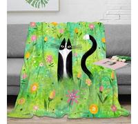 3D Printed black cat garden Sofa Throw Microfiber Warm Cosy Bedding Soft illustrated whimsical Couch Blanket Machine Washable No Shedding for Students Teens Gamers Movie Nights 70×80inch(180x200cm)