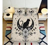 3D Printed Black Cat Moon Fitted Sheet Microfiber Soft Floral Bed Cover for Bedroom Dorm Mattress Protection Decor 90x200x25cm