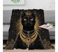 3D Printed black cat mystical Bedding Blanket Microfiber Warm Soft Bedding Cosy ancient egyptian art Couch Blanket Luxurious Gift for Holiday Celebrations Birthday Anniversary 70×80inch(180x200cm)