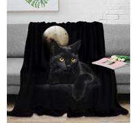 3D Printed black cat Throw Blanket Microfiber Soft Warm Bedding Breathable mystical night scene Warm Blanket Lightweight All Season for Dorm Dwellers University Students 40x50inch(100x130cm)