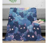 3D Printed black cats floating Cozy Throw Blanket Microfiber Warm Soft Bedding Cosy fantasy cloud scene Bed Blanket Anti Static No Shedding for Dorm Dwellers University Students 70×80inch(180x200cm)