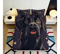 3D Printed Black Dog Microfiber Fitted Sheet Deep Pocket Bedroom Bedding Non-Slip Labrador Mattress Fitted Cover Washable for Adults 90x200x25cm