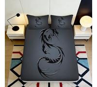 3D Printed Black Dragon Fitted Sheet Microfiber Slip Resistant Chinese Style Bed Cover for Bedroom Dorm Decor 90x200x25cm
