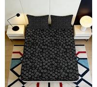3D Printed Black Geometric Fitted Sheet Microfiber Soft Breathable Abstract Circle Mattress Cover Bedroom Decor Protection 90x200x25cm
