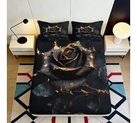 3D Printed Black Gold Rose Fitted Sheet Microfiber Soft Breathable Dark Floral Bed Sheet for Bedroom Dorm Apartment Mattress Cover 90x200x25cm