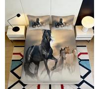 3D Printed Black Horse Fitted Sheet Microfiber Soft Breathable Brown White Horses Mattress Cover Bedroom Dorm Decor 90x200x25cm