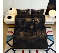 3D Printed Black Horse Fitted Sheet Microfiber Soft Breathable Wild Stallion Bed Cover for Bedroom Dorm Decor 90x200x25cm