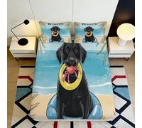 3D Printed Black Labrador Beach Fitted Sheet Microfiber Soft Breathable Dog Bed Cover for Bedroom Living Room Decor 90x200x25cm