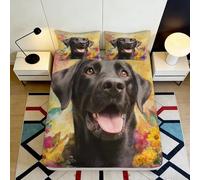 3D Printed Black Labrador Fitted Sheet Microfiber Soft Dog Art Bed Cover for Bedroom Guest Room Decor Mattress Protection 90x200x25cm