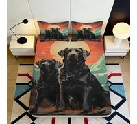 3D Printed Black Labrador Fitted Sheet Microfiber Soft Dog Sunset Bed Cover for Bedroom Guest Room Mattress Protection Decor 90x200x25cm