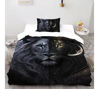 3D Printed Black Lion Duvet Cover Wild Land Animal Bedding Set 2Pcs Luxury Microfiber with Pillowcases,Hidden Zipper for Boys And Girls Single（135x200cm） Room Decor