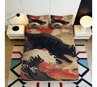 3D Printed Black Panther Koi Fitted Sheet Microfiber Deep Pocket Non-Slip Bedroom Bedding Black Panther Koi Mattress Fitted Cover 140x200x25cm