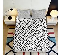 3D Printed Black Polka Dot Fitted Sheet Microfiber Soft Washable Abstract Spot Mattress Cover for Bedroom Guest Room Decor 90x200x25cm