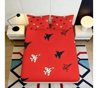3D Printed Black Red Aircraft Design Fitted Sheet Microfiber Deep Pocket Non-Slip Bedroom Black Red Aircraft Mattress Fitted Cover 90x200x25cm