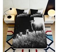 3D Printed Black Sheep Fitted Sheet Microfiber Deep Pocket for Bed Bedroom Non-Slip Sheep Mattress Fitted Cover Washable 200x200x25cm