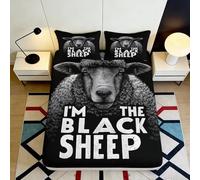 3D Printed Black Sheep Pattern Fitted Sheet Microfiber Deep Pocket Non-Slip Bedroom Bedding Black Sheep Mattress Fitted Cover for Adults Teens 180x200x25cm