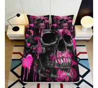 3D Printed Black Skull Fitted Sheet Microfiber Pink Graffiti Heart Mattress Cover for Bedroom Dorm Decorative Protection 90x200x25cm