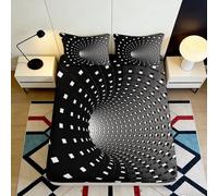 3D Printed Black Spiral Fitted Sheet Microfiber Deep Pocket Bedroom Bedding Black Spiral Mattress Fitted Cover Washable Elastic Edge 180x200x25cm