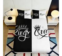 3D Printed Black White Crown King Queen Fitted Sheet Microfiber Soft Anti-Slip Bed Cover for Bedroom Dorm Guest Room Mattress Protection Decor 90x200x25cm