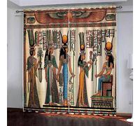 3D Printed Blackout Curtains Digital Printing Shade Eyelet Vertical Curtains, Creative Egyptian Murals Perforated Breathable Insulation Curtains, Fo