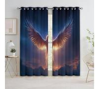 3D Printed Blackout Curtains Navy Blue, Fantasy Phoenix Rebirth Print Pattern Eyelet Blackout Thermal Insulated & Room Darkening Window Drapes for Bedroom 2 Panels, 55 x 102 Inch
