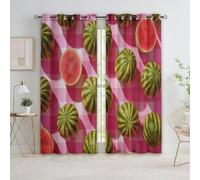 3D Printed Blackout Curtains Pink, Fruit Watermelon Checkered Pattern Print Pattern Eyelet Blackout Thermal Insulated & Room Darkening Window Drapes for Bedroom 2 Panels, 29.5 x 65 Inch