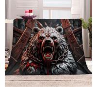3D Printed Blood Bear Breaks Free From The Chains Flannel Fleece Blanket (270GSM) Dark Fantasy Super Cozy 270x230 cm King Size Fade Resistant Home Decor Gift - Machine Washable
