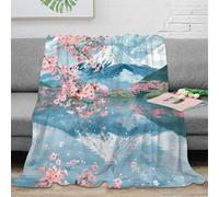 3D Printed blossoms mountain Bed Throw Microfiber Warm Soft Bedding Compact Japanese landscape Travel Blanket Portable for Students Campers Travellers Young Adults Teens 50x60inch(127x152cm)