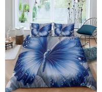 3D Printed Blue and White Butterflies Single Bedding Sets Soft Microfibre Flying Animals 3 Piece Duvet Cover Set Quilt Cover 140x200 cm with Zipper Closure and 2 Pillowcases G.3251