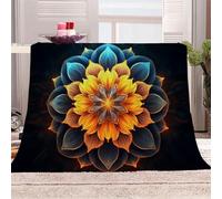 3D Printed Blue And Yellow Interweave, Petals Overlap-J Flannel Fleece Blanket (270GSM) Bohemian Style Super Cozy 220x240 cm Queen Size Fade Resistant Home Decor Gift - Machine Washable
