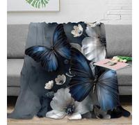 3D Printed Blue butterfly art Couch Blanket Microfiber Warm Soft Bedding Cosy Floral design Fluffy Blanket Thoughtful Gift for Families Friends Loved Ones 70×80inch(180x200cm)