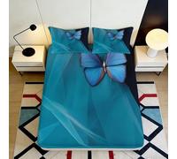 3D Printed Blue Butterfly Fitted Sheet Microfiber Soft Bedroom Decor Abstract Pattern Mattress Cover 90x200x25cm