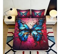 3D Printed Blue Butterfly Fitted Sheet Microfiber Soft Breathable Pink Abstract Mattress Cover for Bedroom Dorm Decor 90x200x25cm