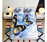 3D Printed Blue Butterfly Fitted Sheet Microfiber Soft Breathable Yellow Butterfly Bed Cover Bedroom Dorm Decor Protection 90x200x25cm