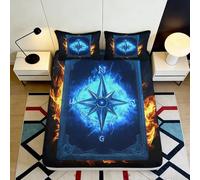 3D Printed Blue Compass Flame Fitted Sheet Microfiber Bed Cover for Bedroom Guest Room Mattress Decor 90x200x25cm